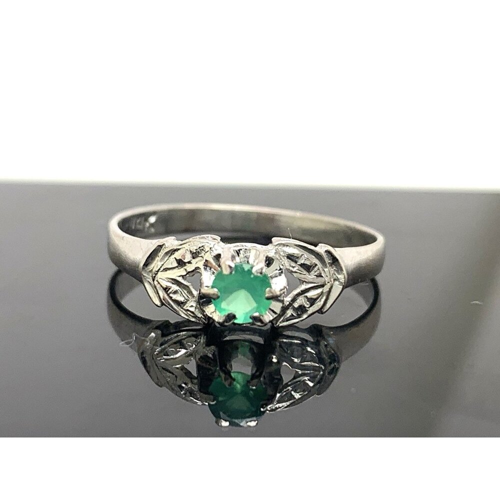 Green Gemstone Cocktail Ring 14k White Gold Women's Estate Jewelry Size 7.5